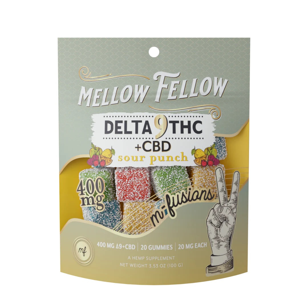 Mellow Fellow Delta 9THC plus CBD Mfusions gummies in Sour punch in 400mg pack